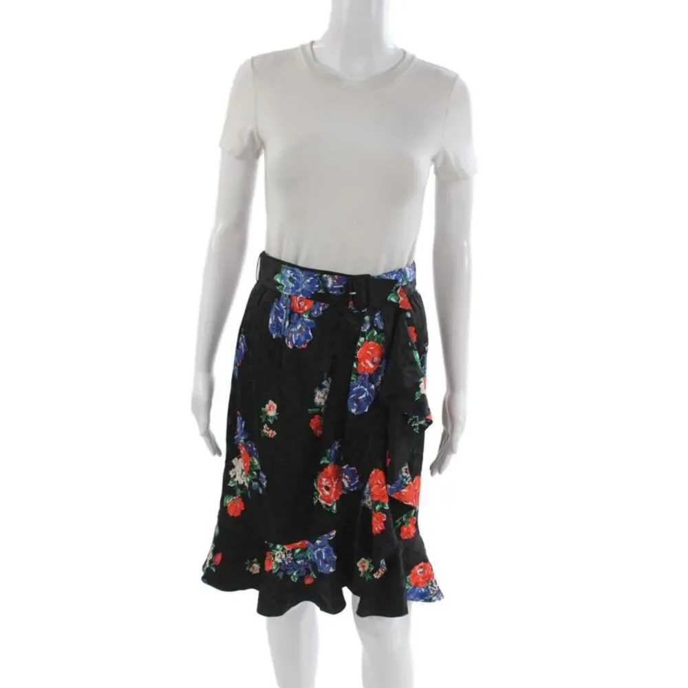 Tory Burch Womens Silk Floral Wrap Flare Skirt Black Size 2